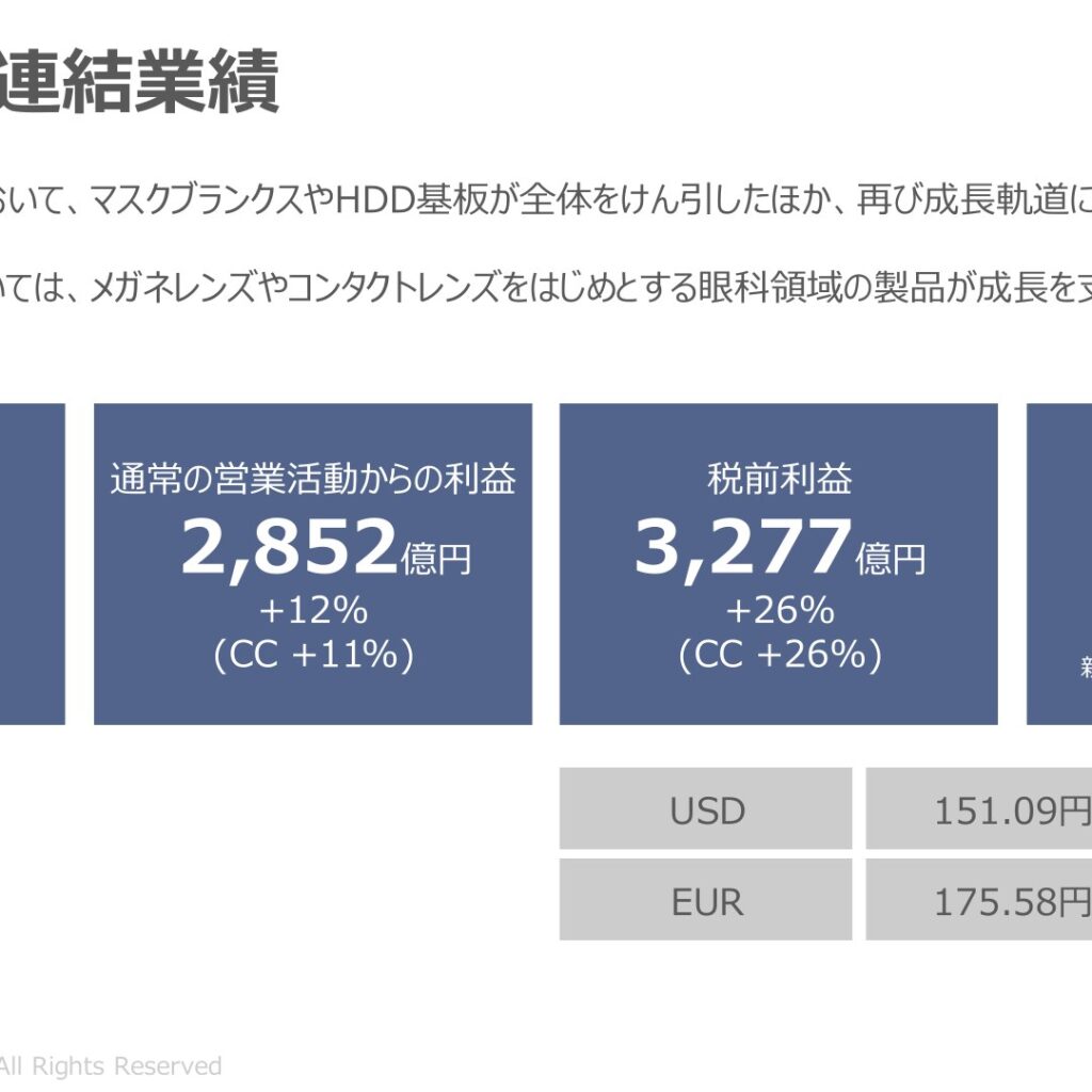 HOYA、2026年3月期（FY25）決算 売上収益9,477億円（+9%）・税前利益3,277億円（+26%） 情報・通信事業けん引で増収増益