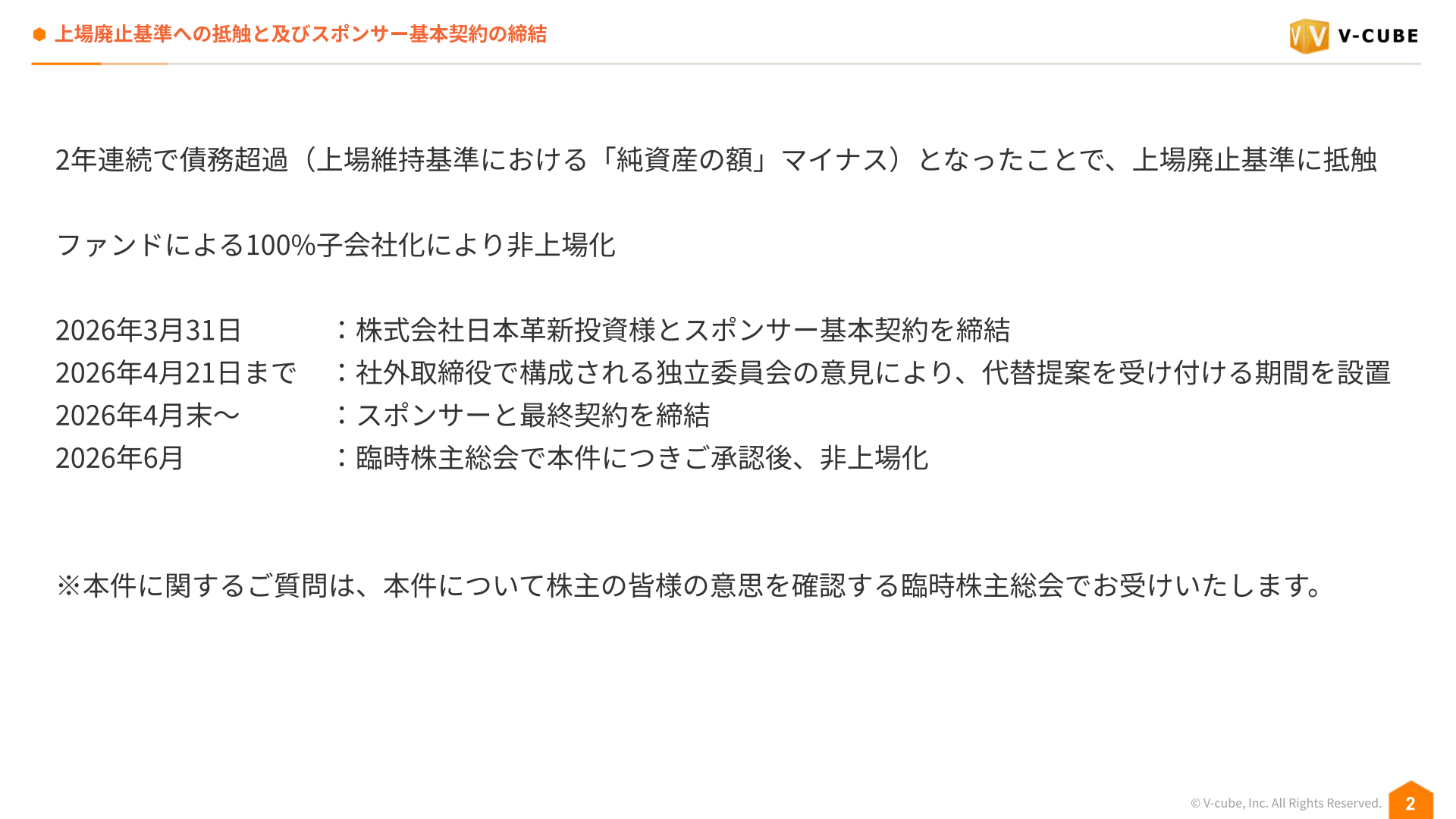 上場廃止基準への抵触とスポンサー基本契約の締結