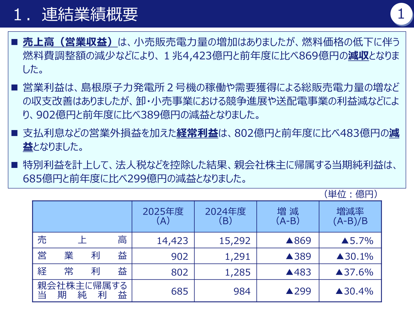 連結業績概要