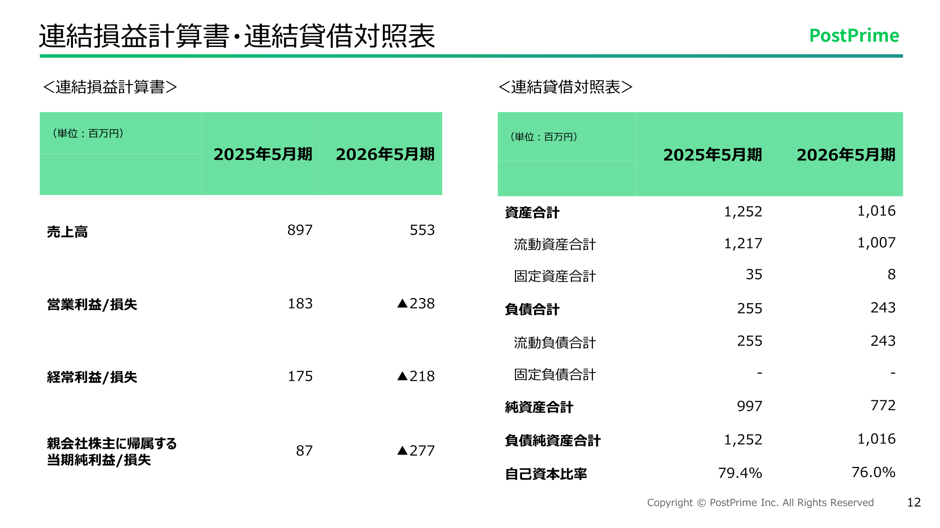 連結損益計算書・連結貸借対照表