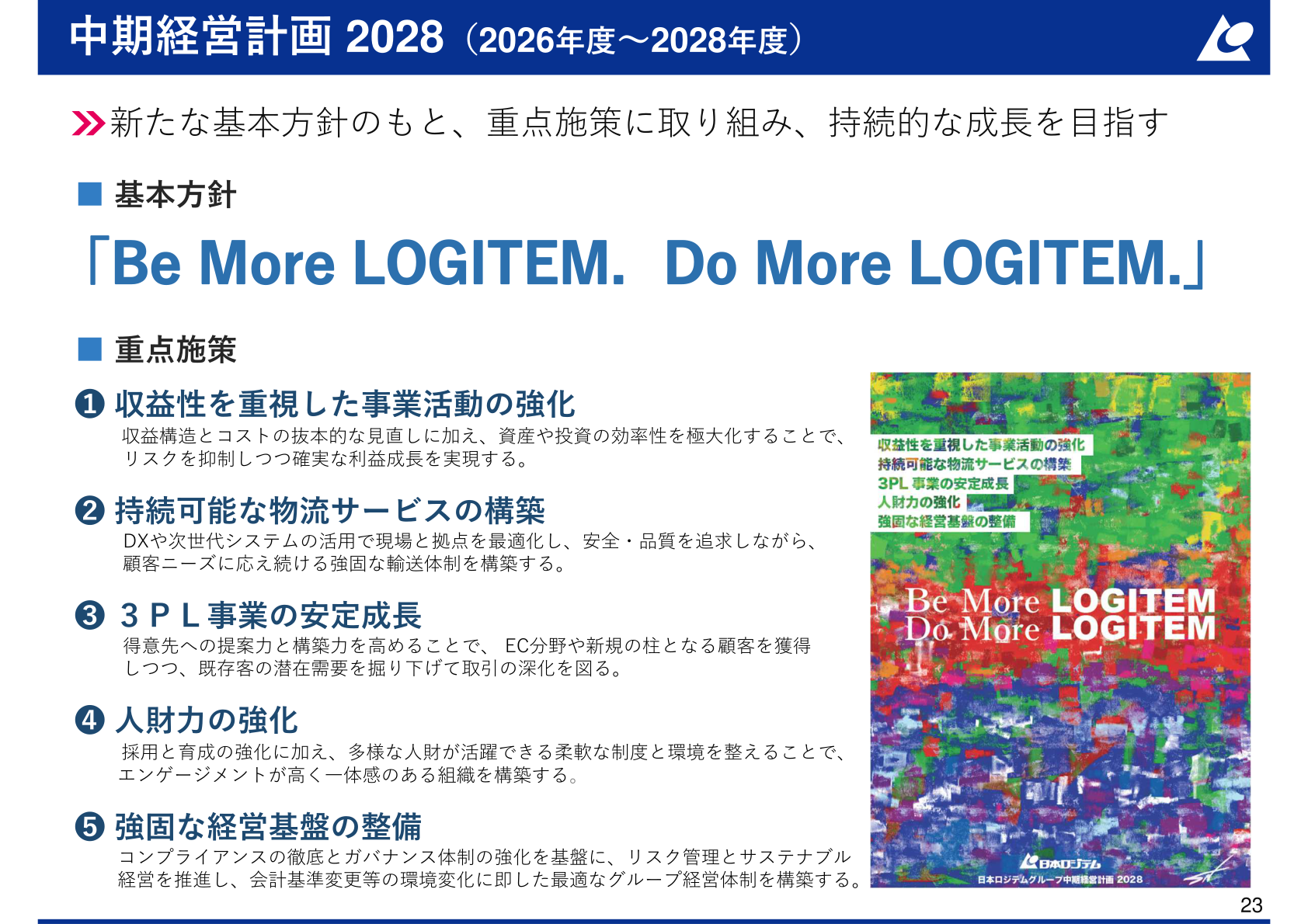 中期経営計画2028の基本方針・重点施策のスライド