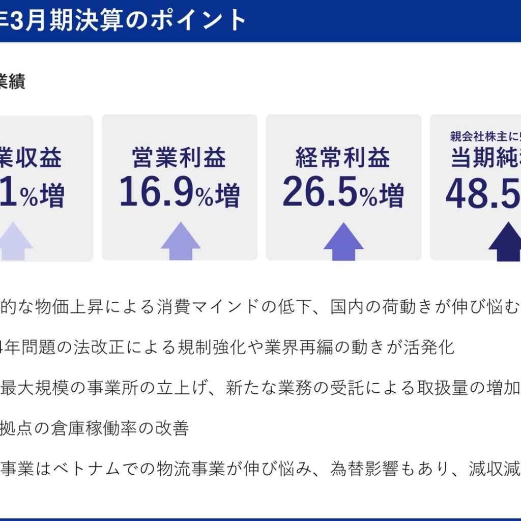 日本ロジテム、2026年3月期は増収増益　純利益48.5%増