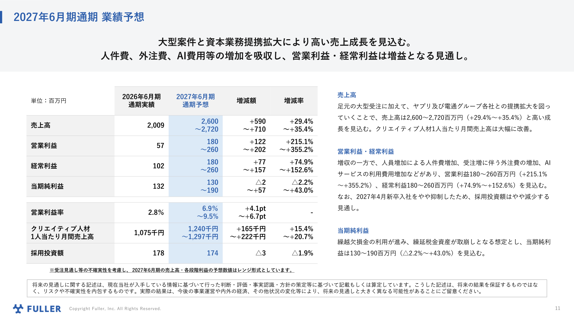 2027年6月期通期業績予想
