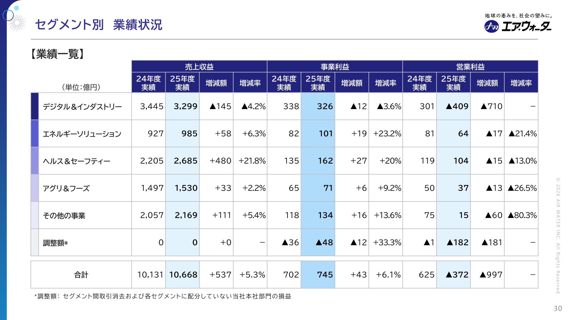 セグメント別業績状況(2025年度実績)