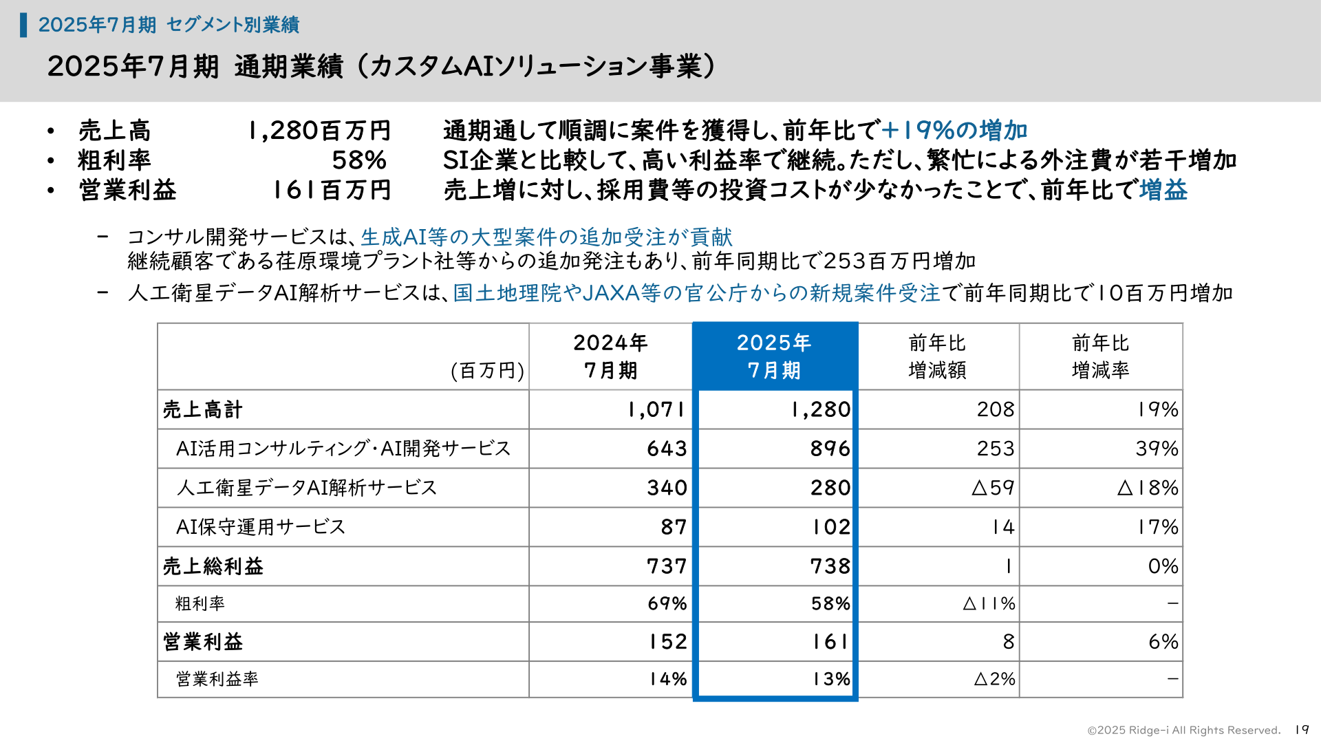 2025年7月期 通期業績（カスタムAIソリューション事業）