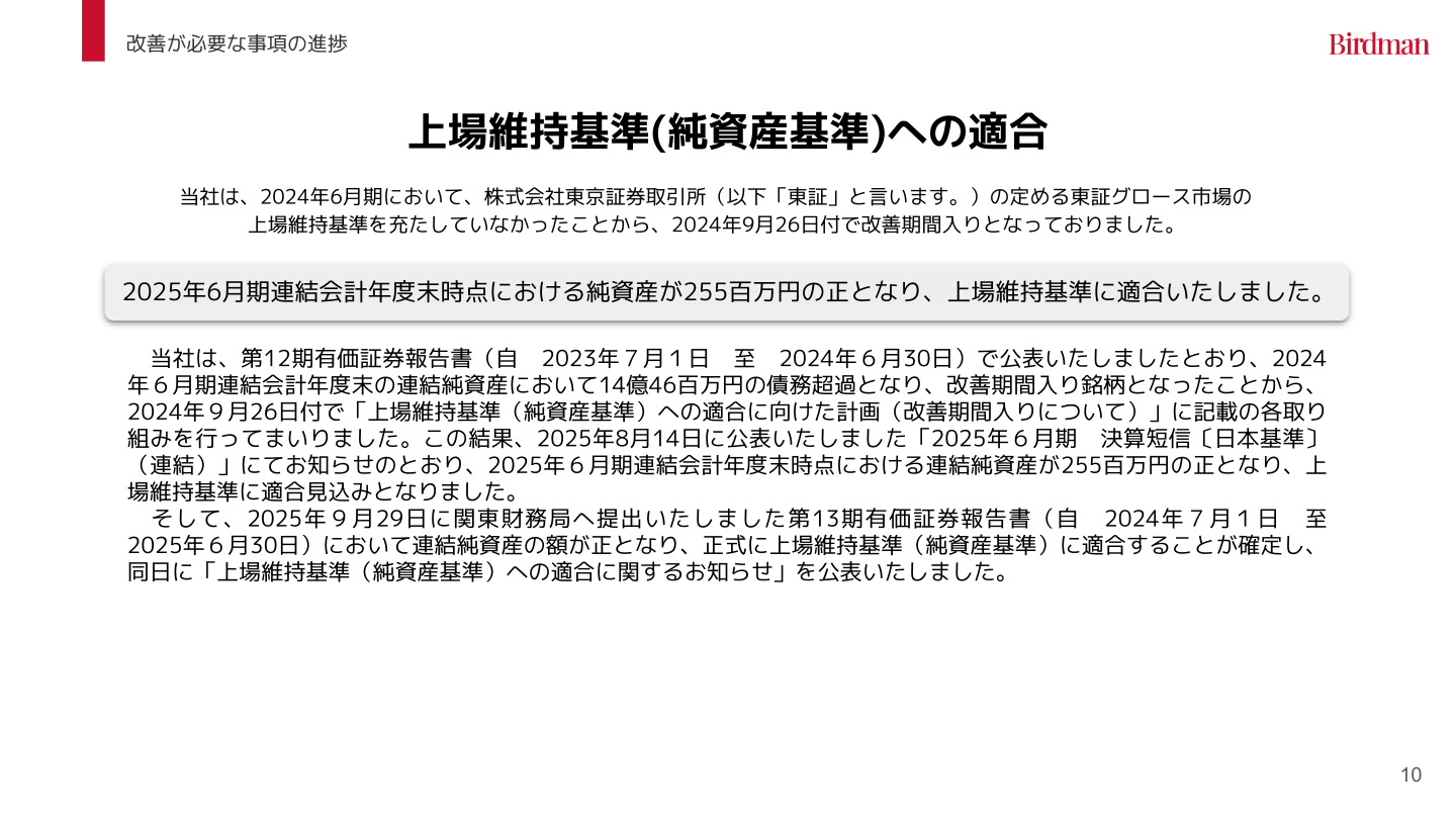 改善が必要な事項の進捗