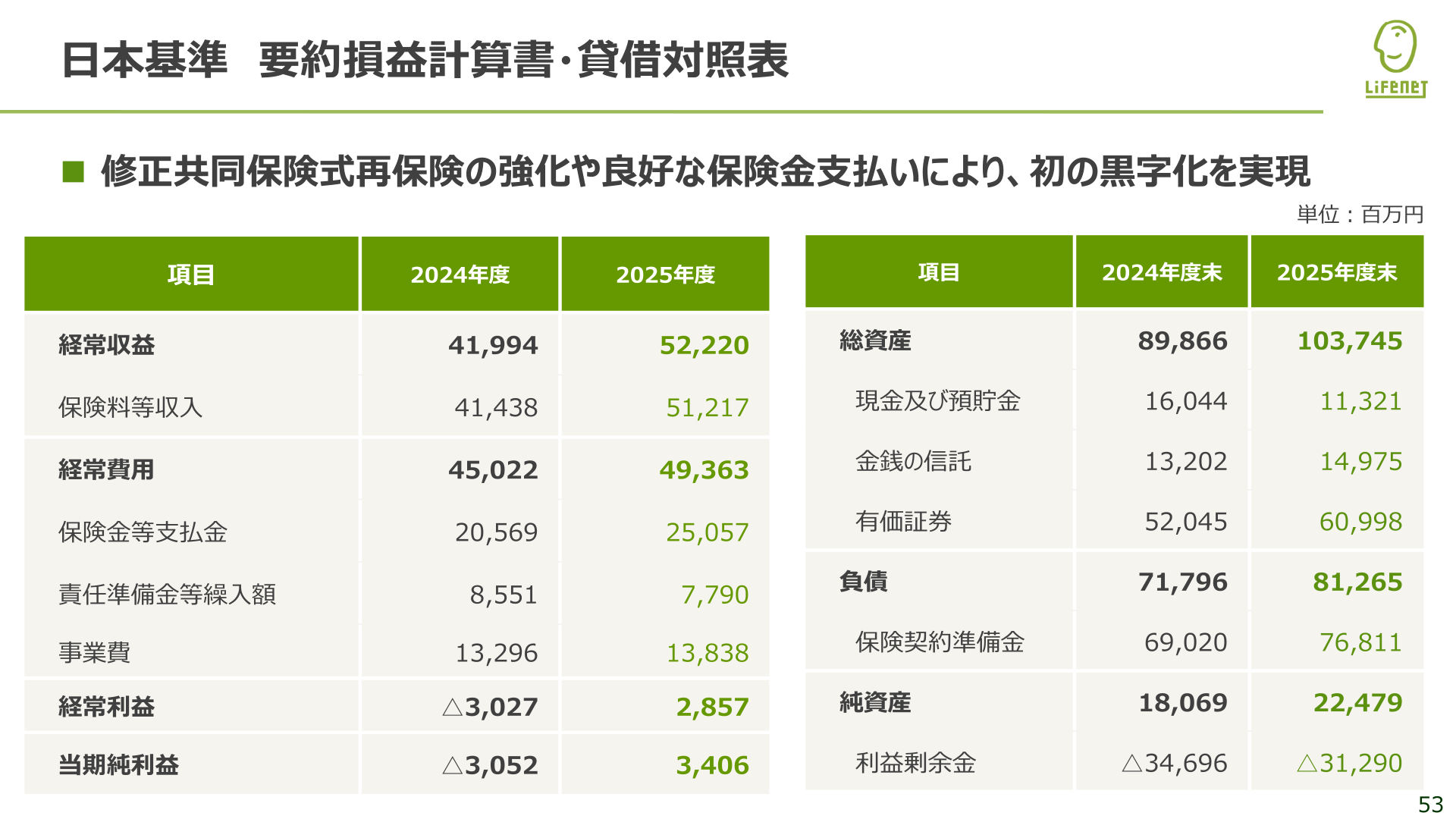 日本基準 要約損益計算書・貸借対照表
