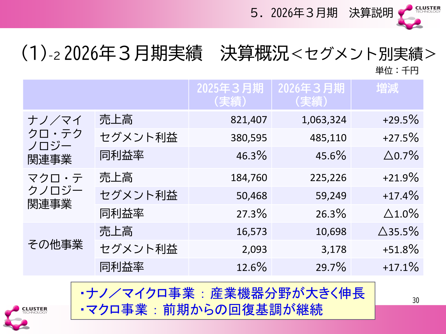 セグメント別実績