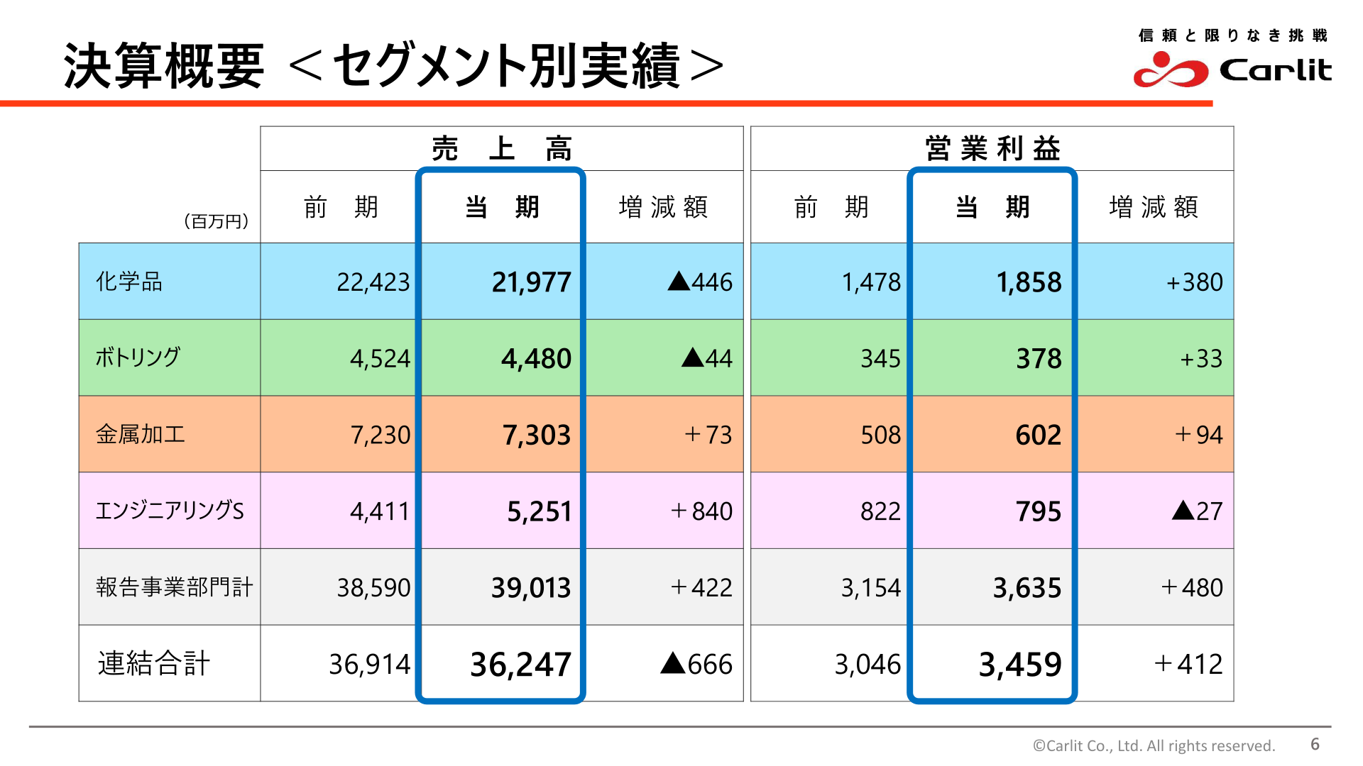 決算概要 セグメント別実績