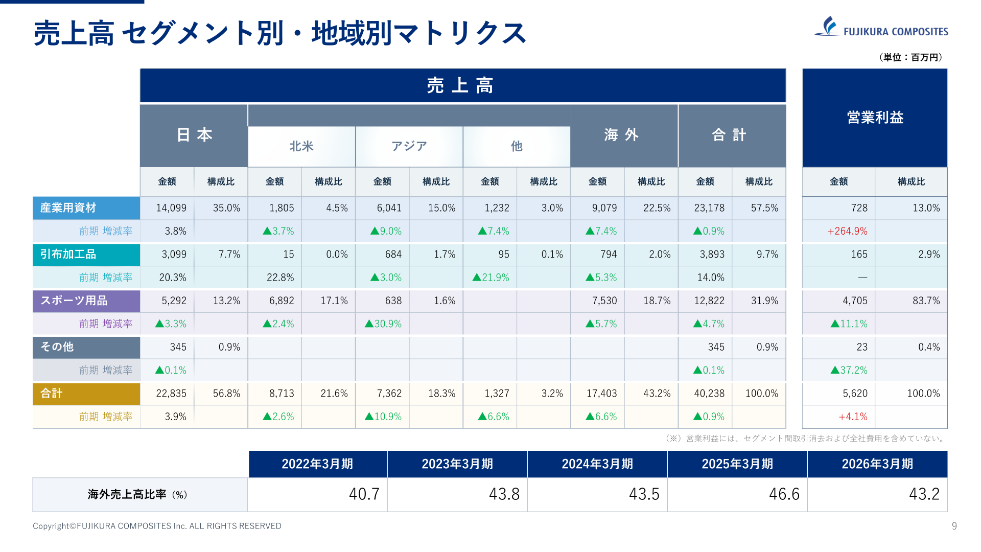 売上高 セグメント別・地域別マトリクス