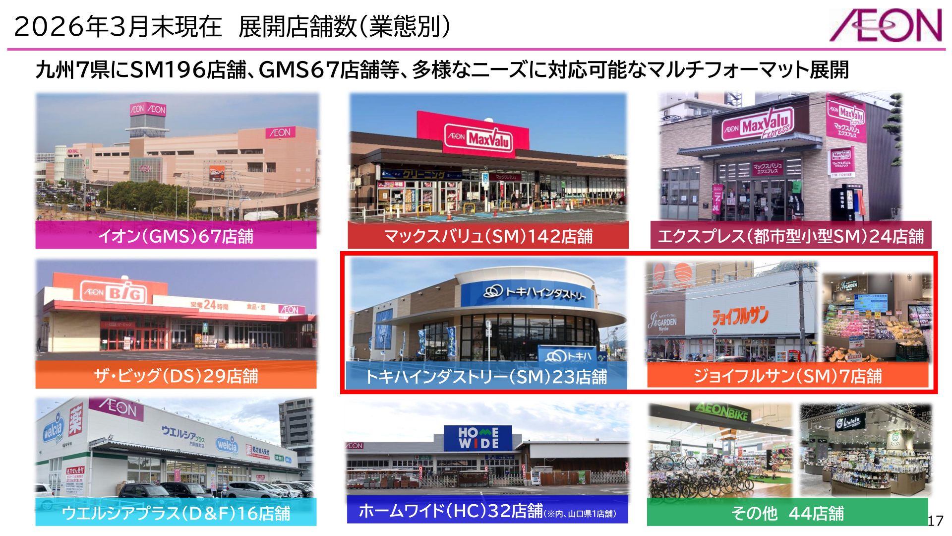 九州7県における多様なマルチフォーマット展開店舗数