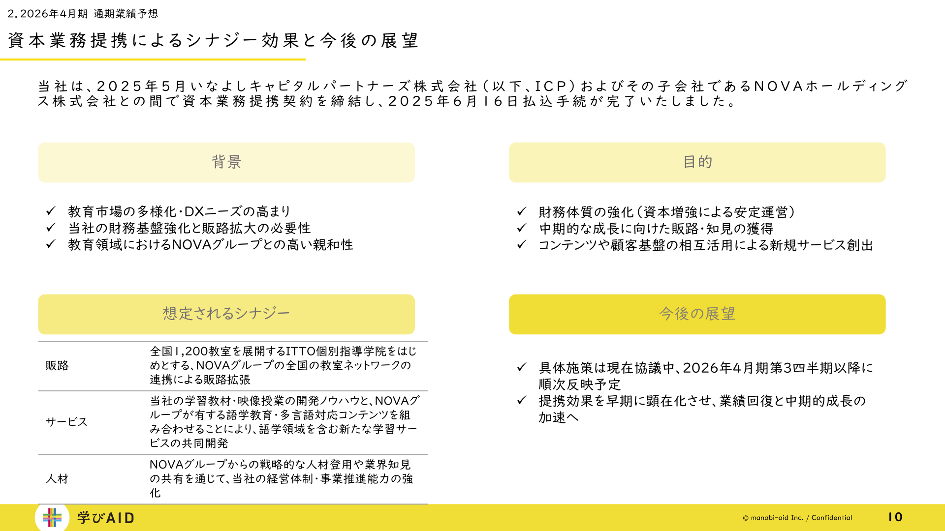 NOVAホールディングスとの資本業務提携によるシナジー効果と今後の展望