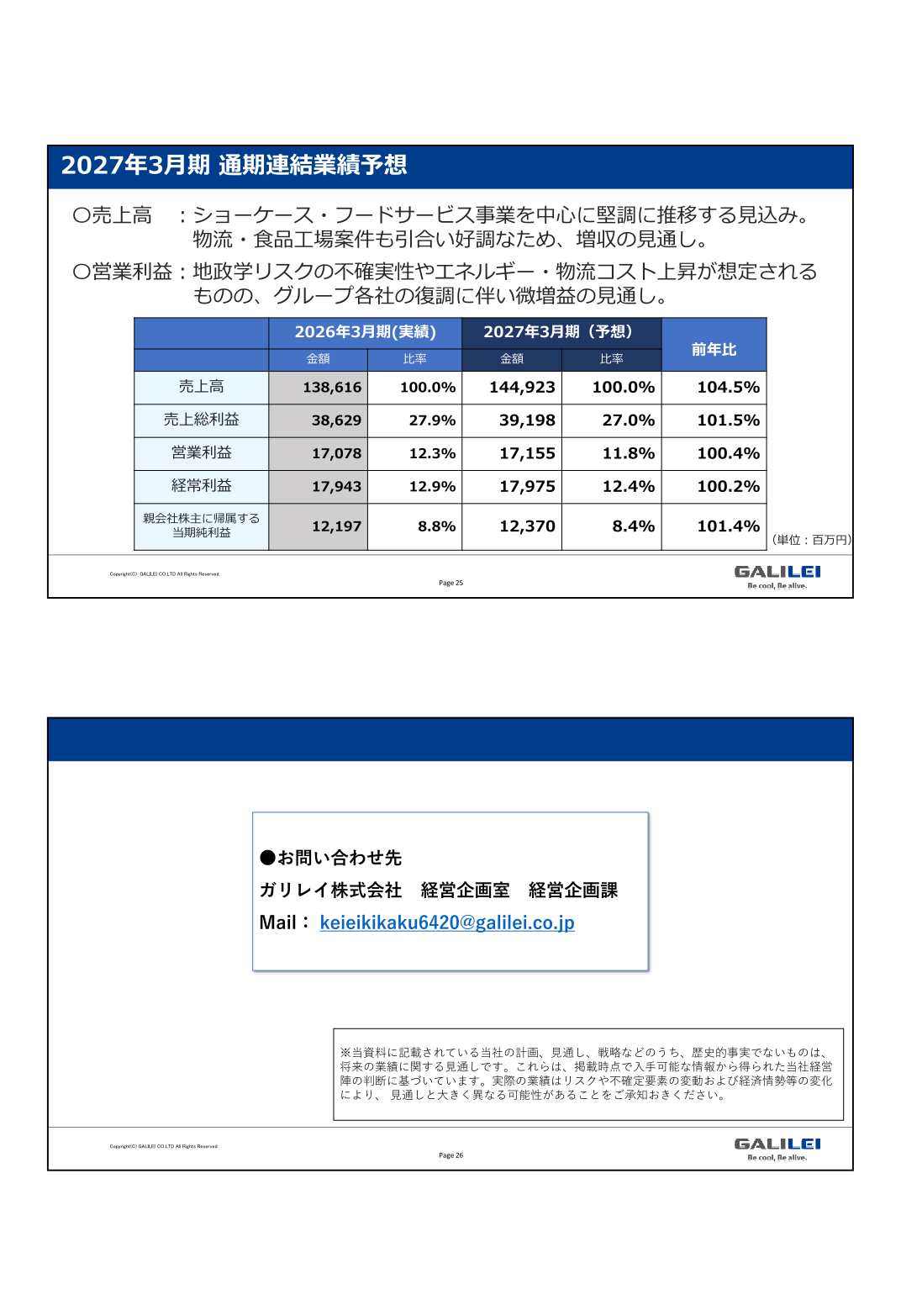 2027年3月期 通期連結業績予想
