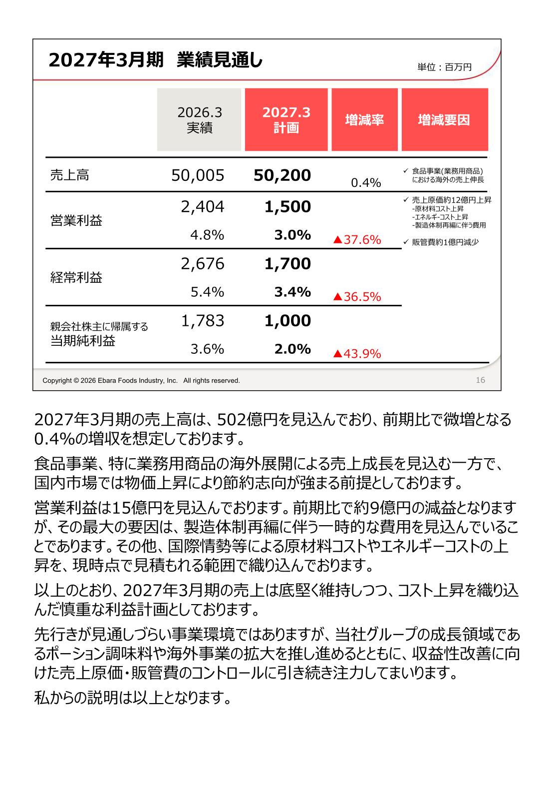 2027年3月期 業績見通し