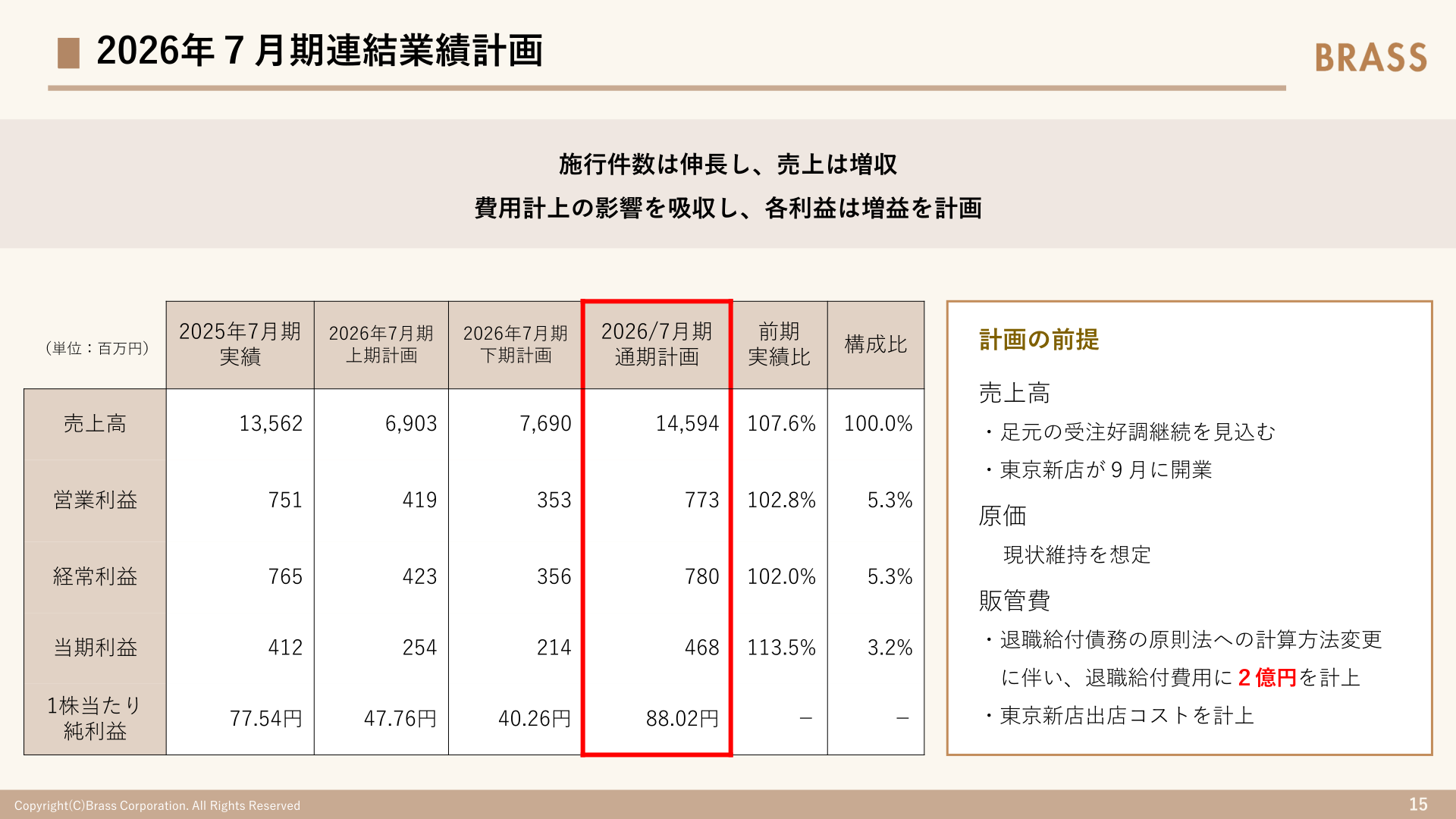 2026年7月期連結業績計画（上期・下期別）