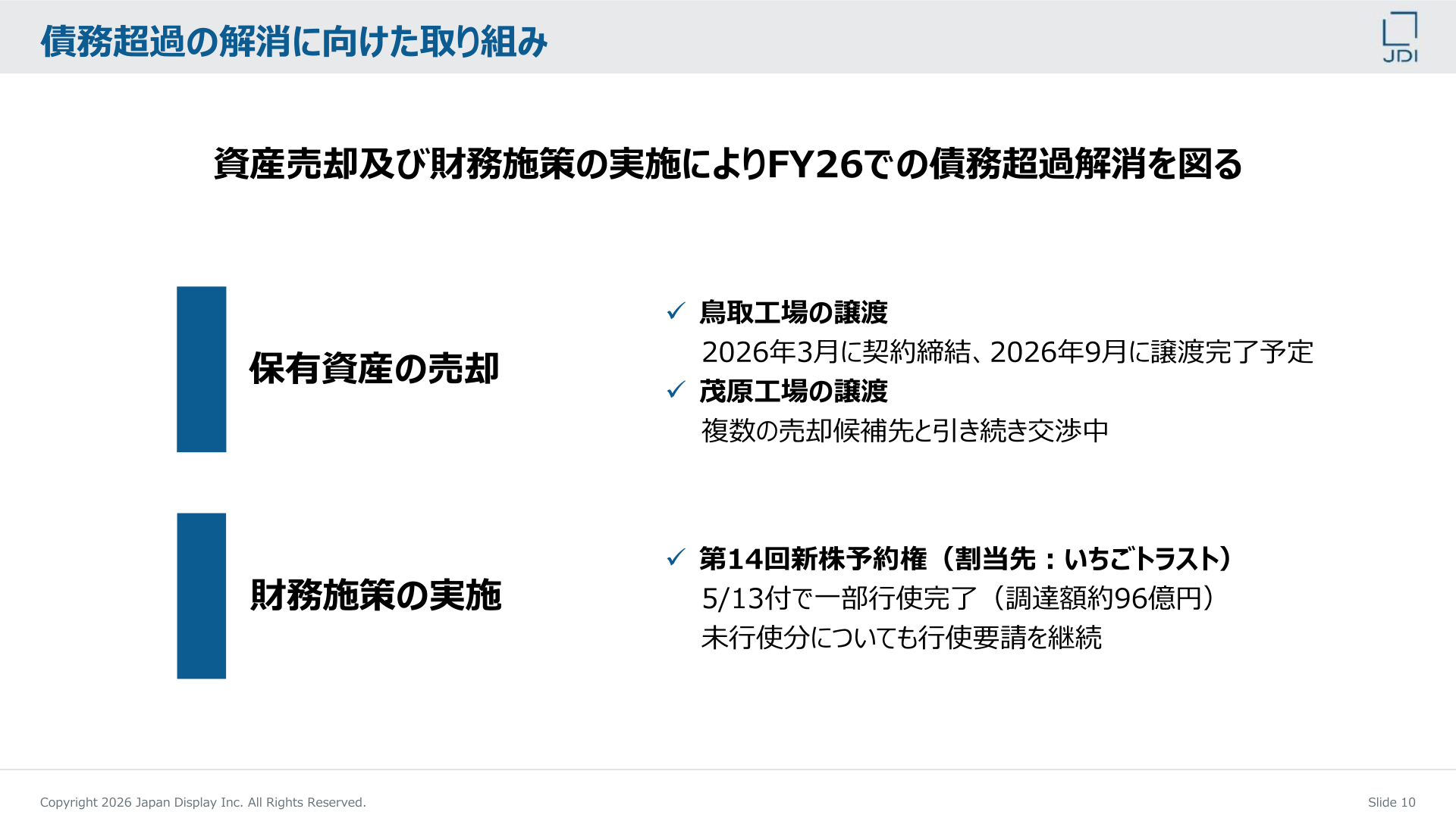 債務超過の解消に向けた取り組み