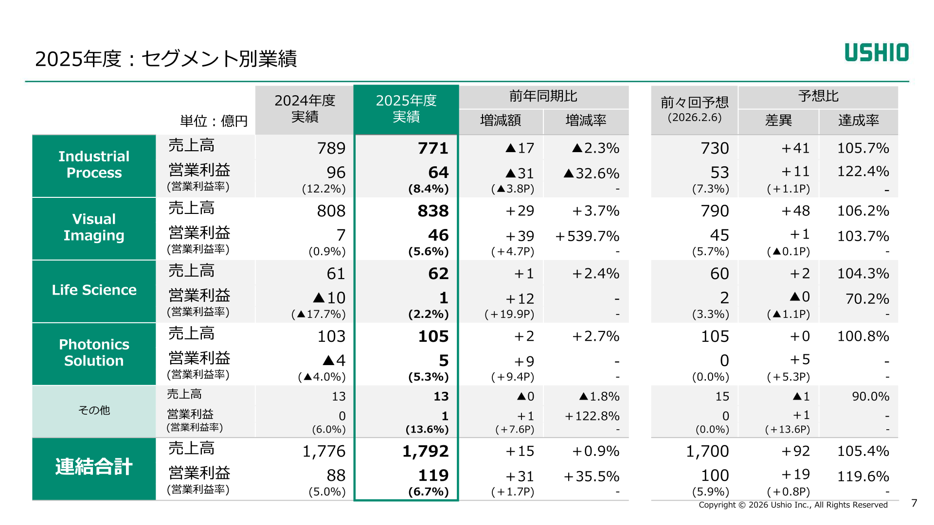 2025年度:セグメント別業績