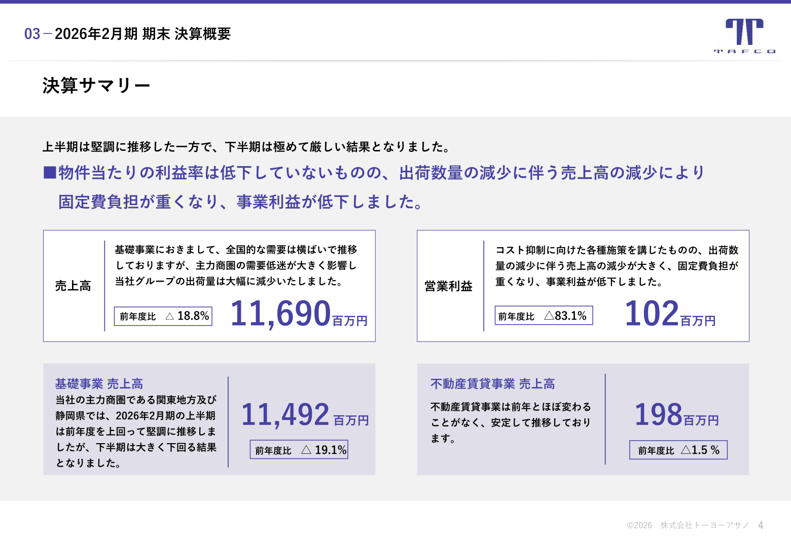 2026年2月期 期末 決算サマリー