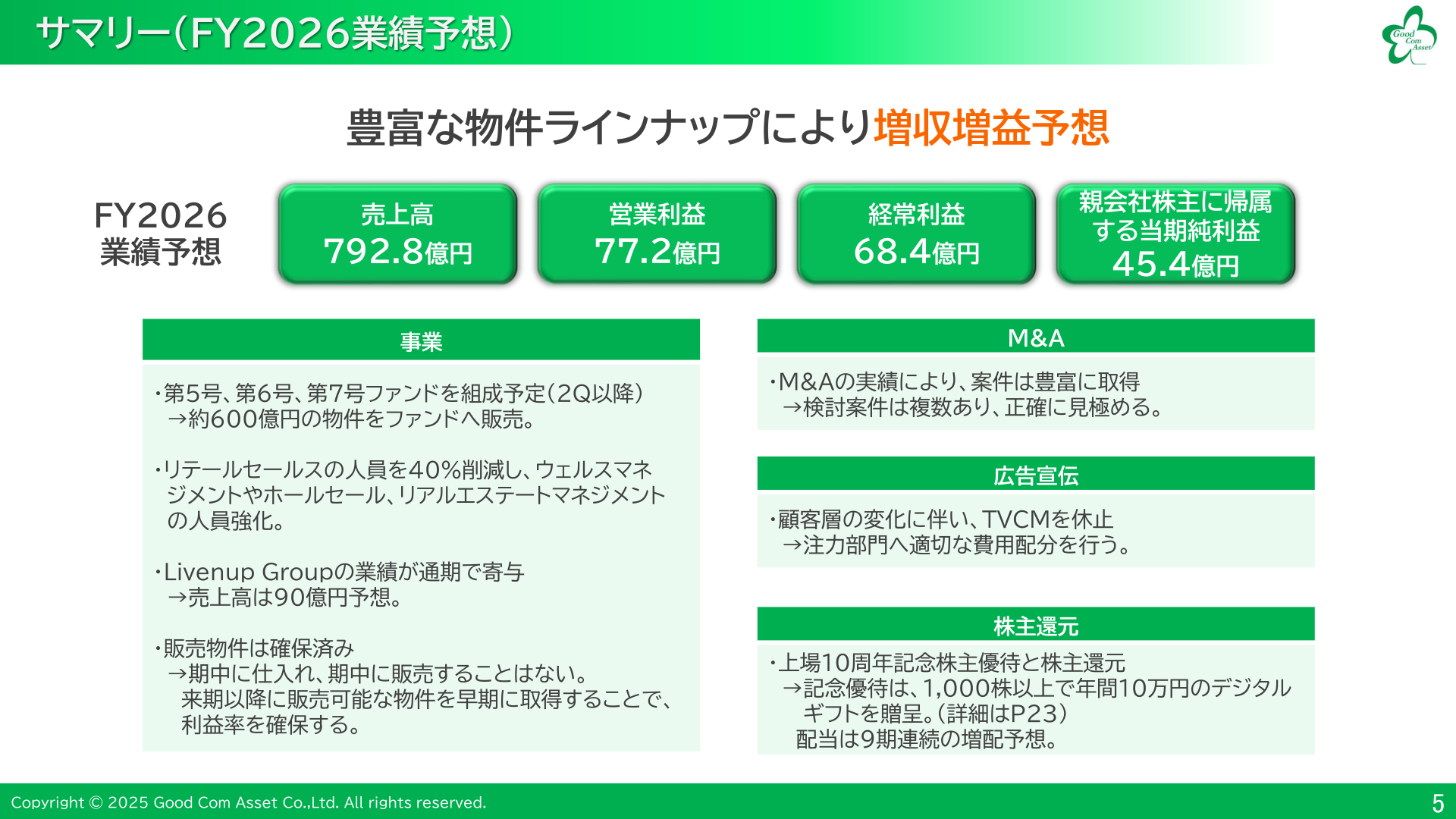 2026年10月期 業績予想サマリー