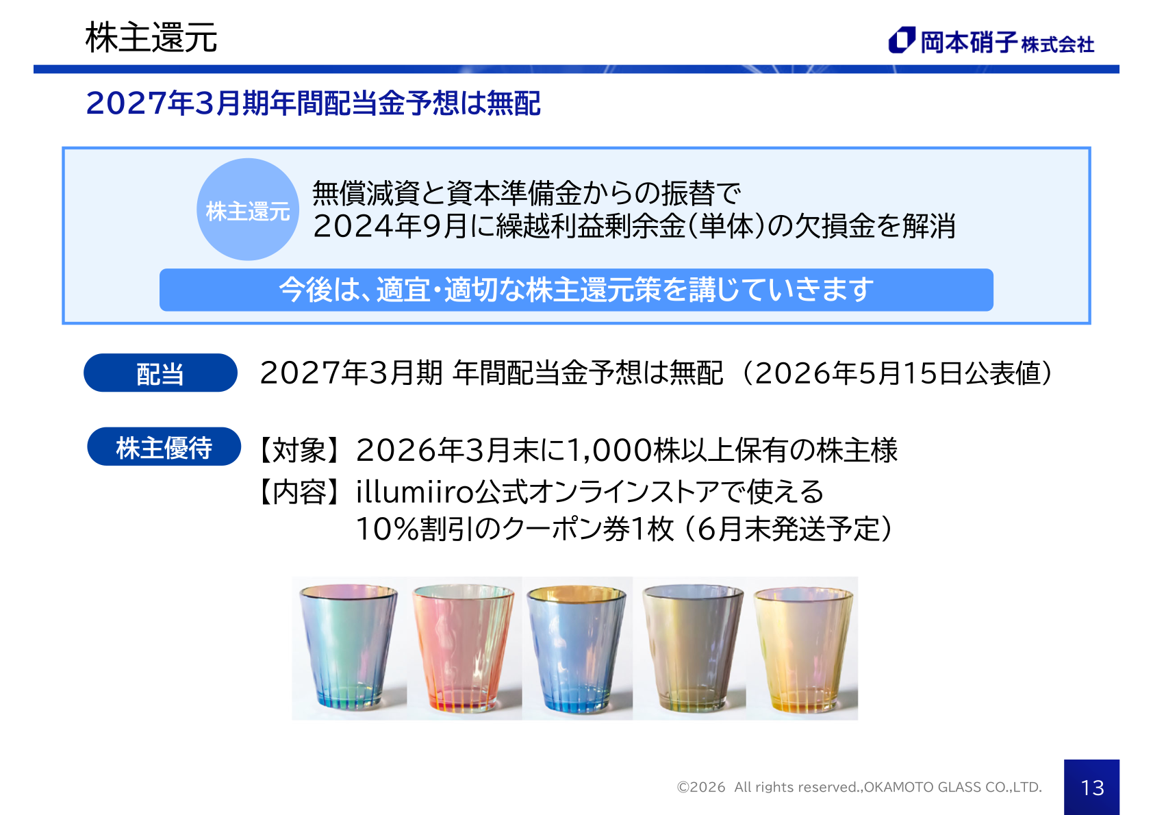 岡本硝子 株主還元(2026年5月15日公表)