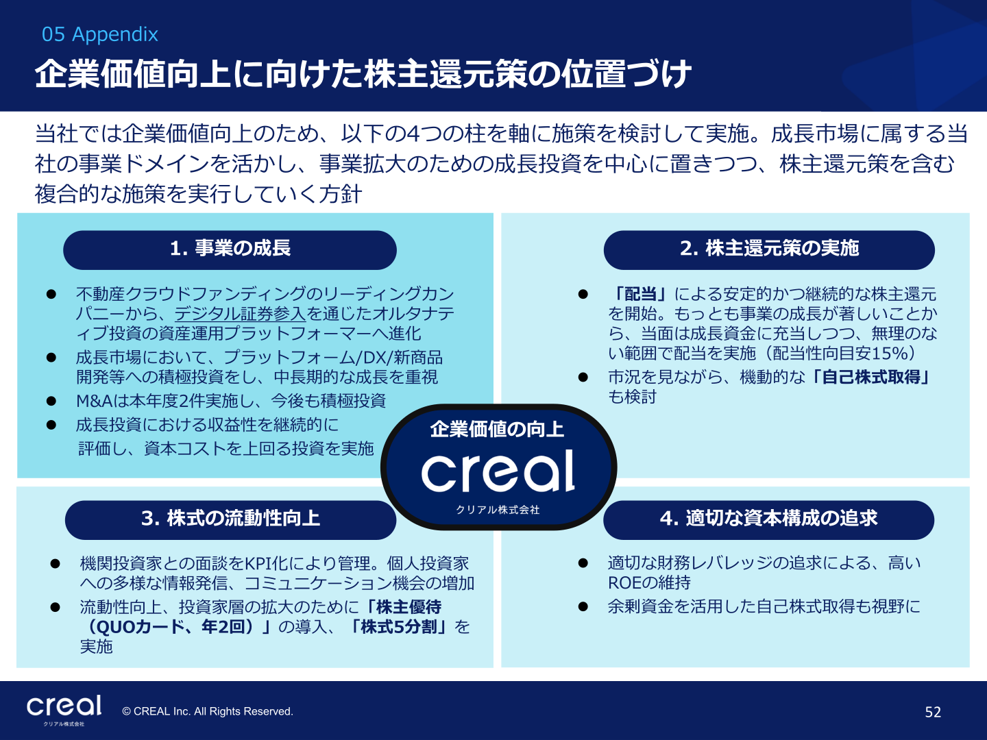 企業価値向上に向けた株主還元策の位置づけ