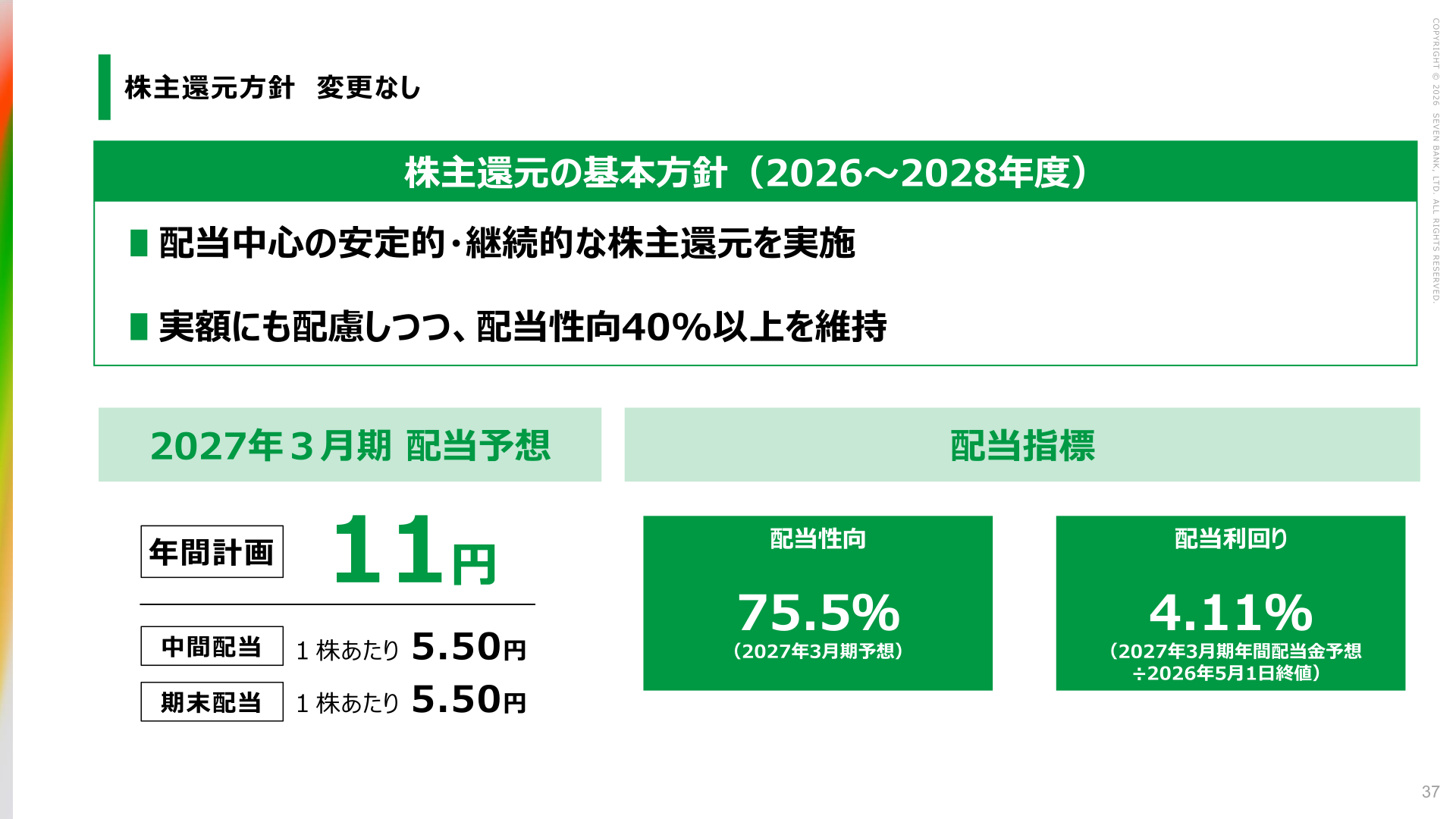 セブン銀行 株主還元の基本方針のスライド