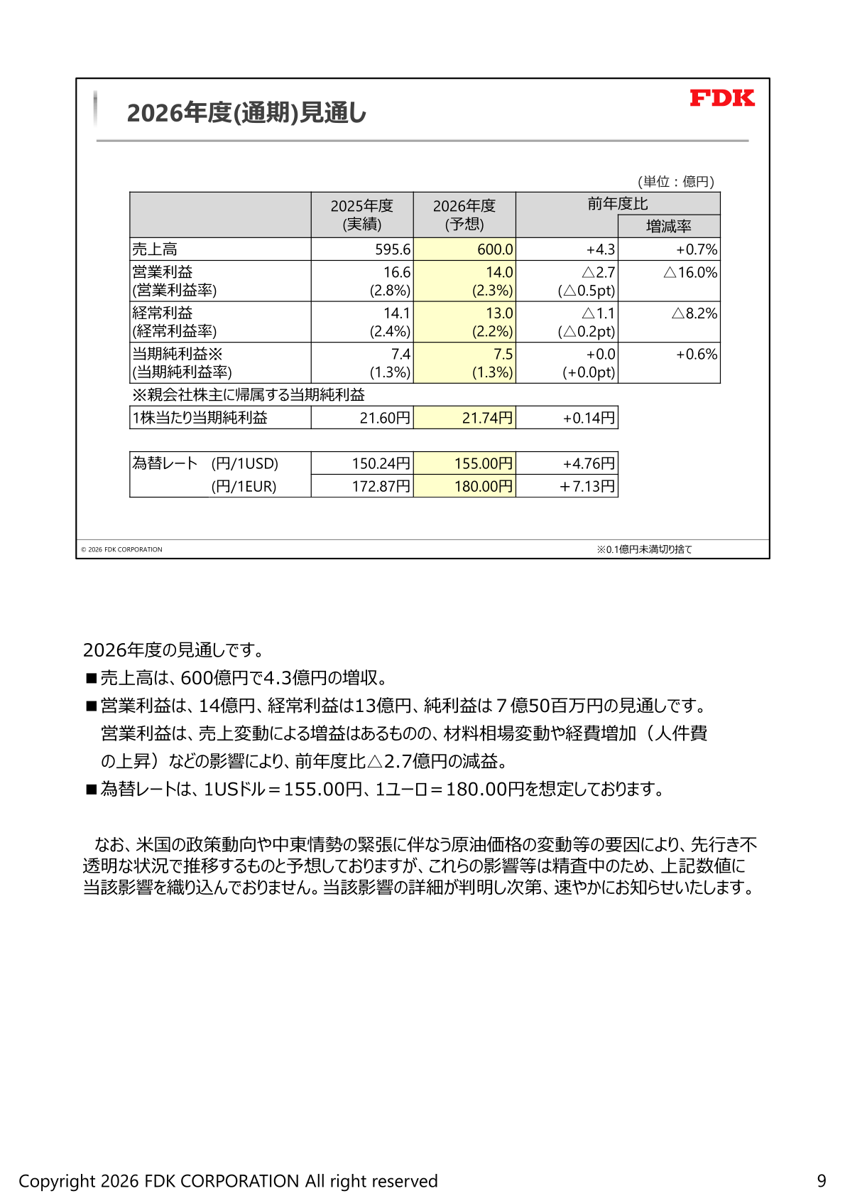 FDK 2027年3月期業績見通し