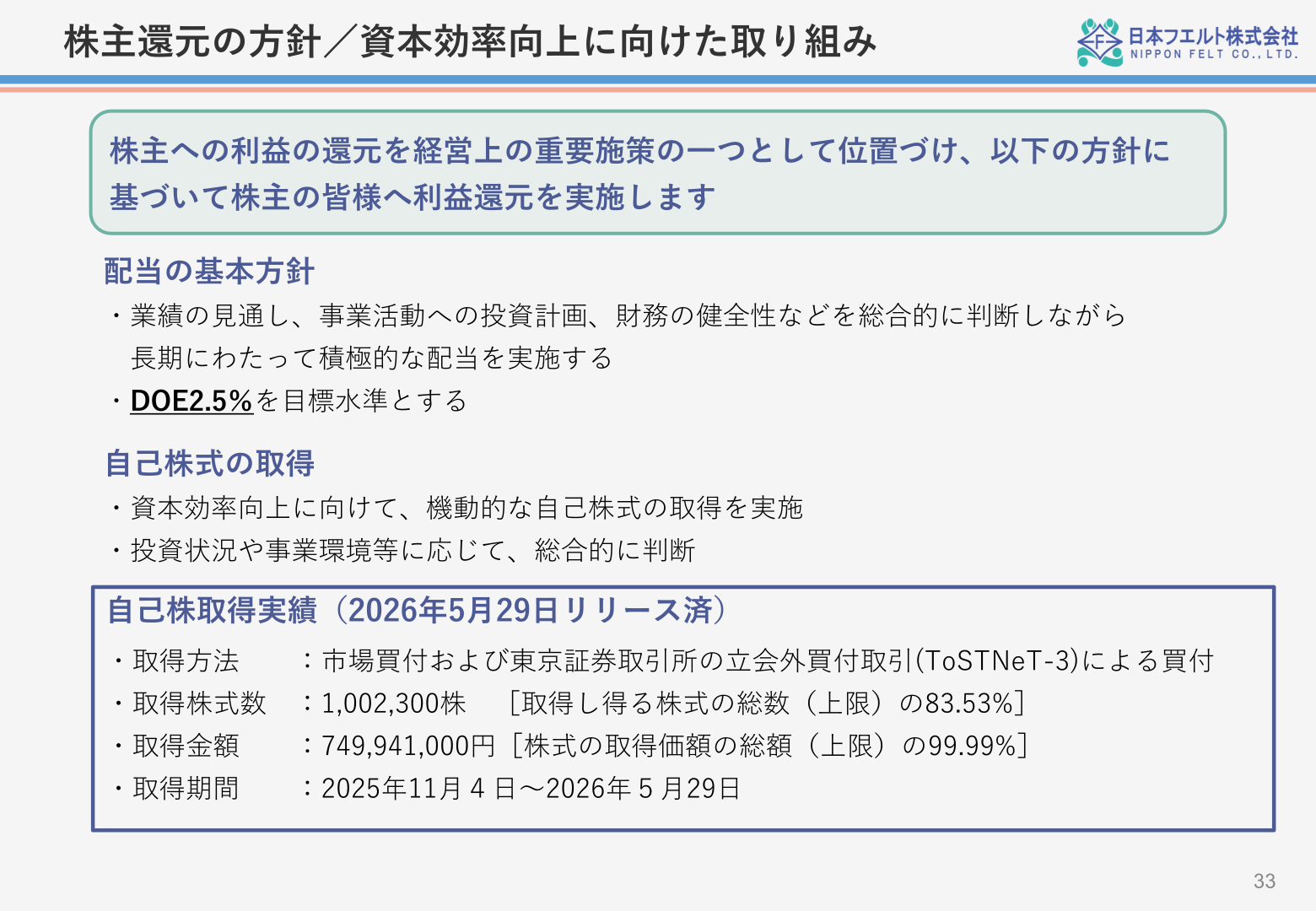 株主還元の方針/資本効率向上に向けた取り組み
