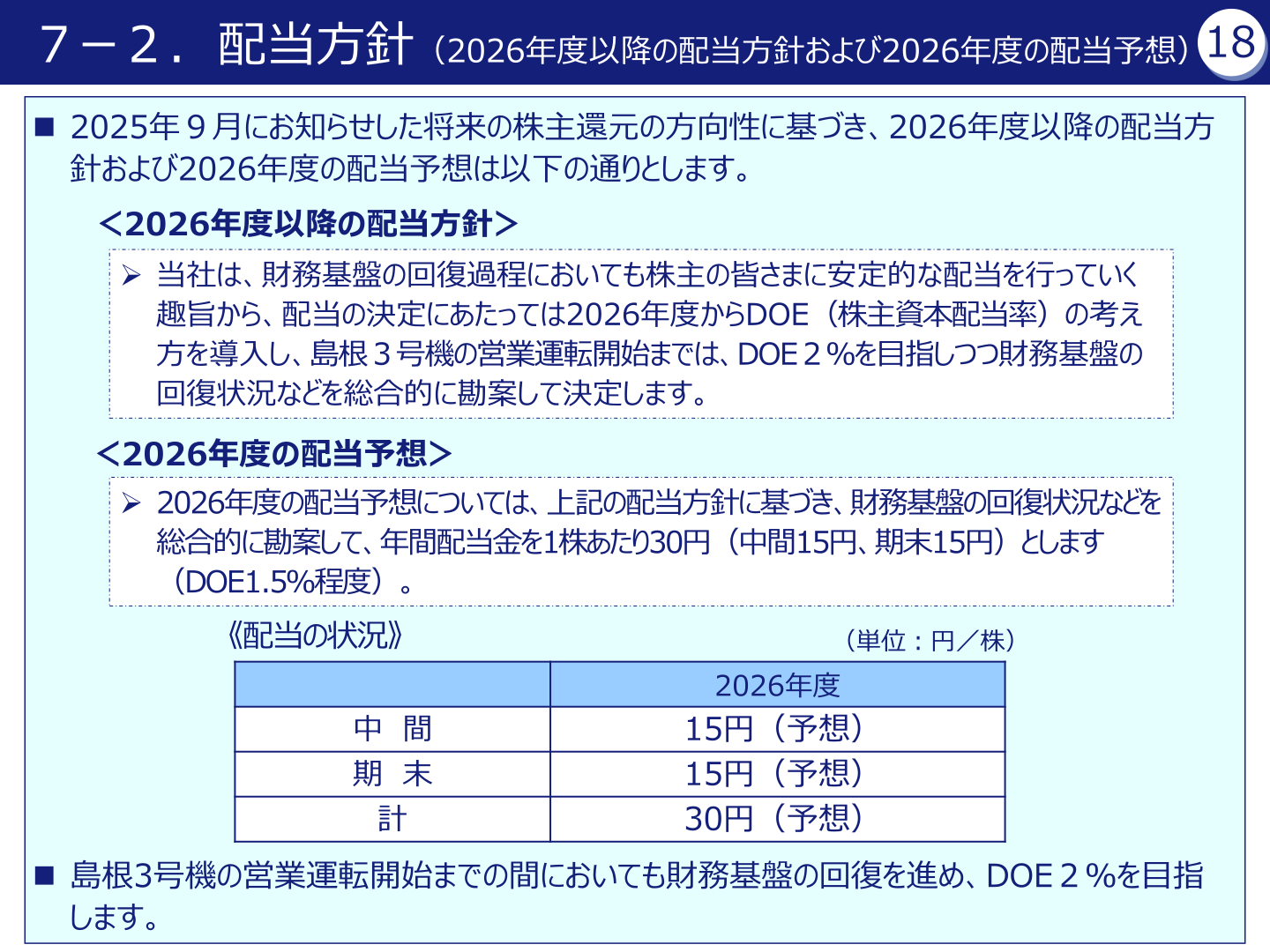 配当方針（2026年度以降の配当方針および2026年度の配当予想）