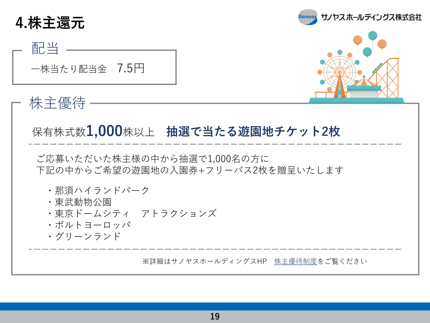 株主還元（配当金および株主優待制度）の説明