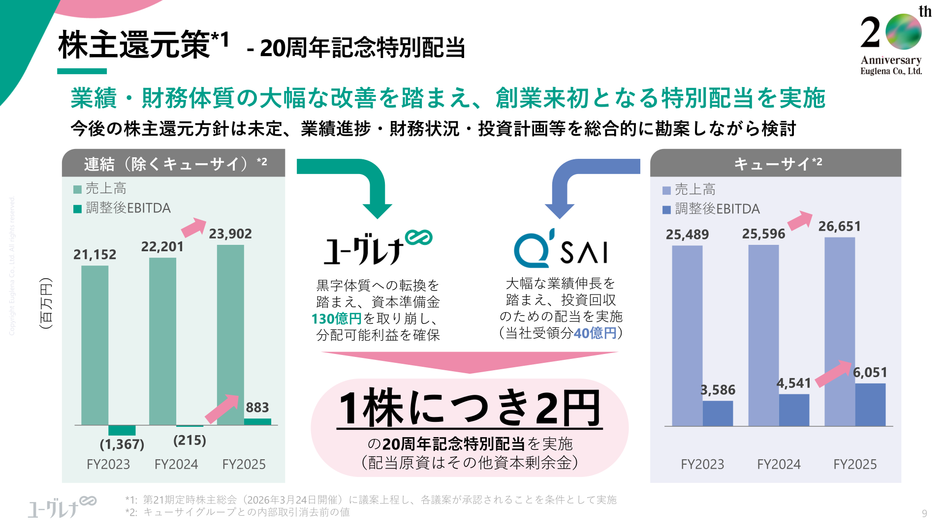 株主還元策・20周年記念特別配当の説明