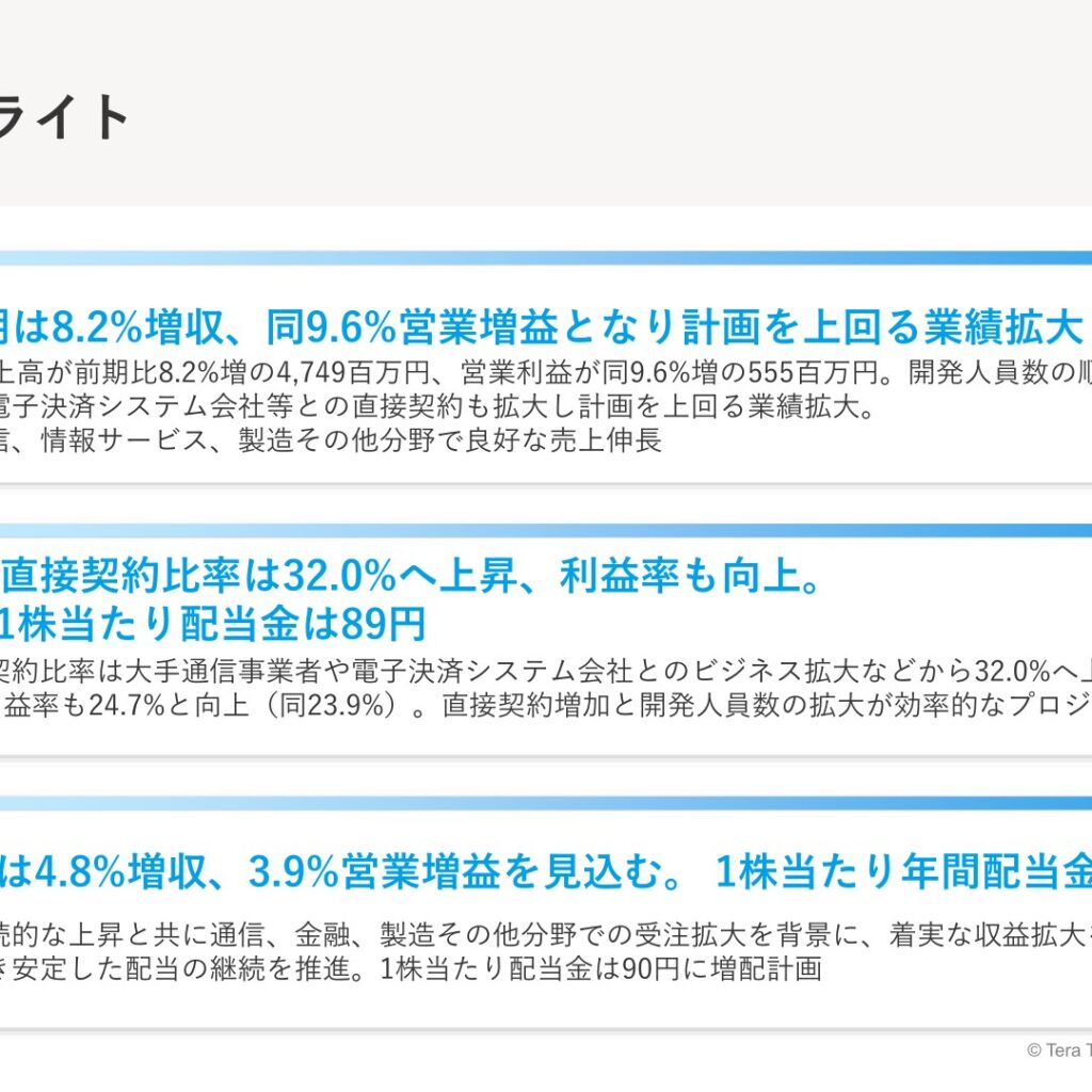 テラテクノロジー、2026年3月期は8.2%増収　営業利益555百万円　配当89円に増配