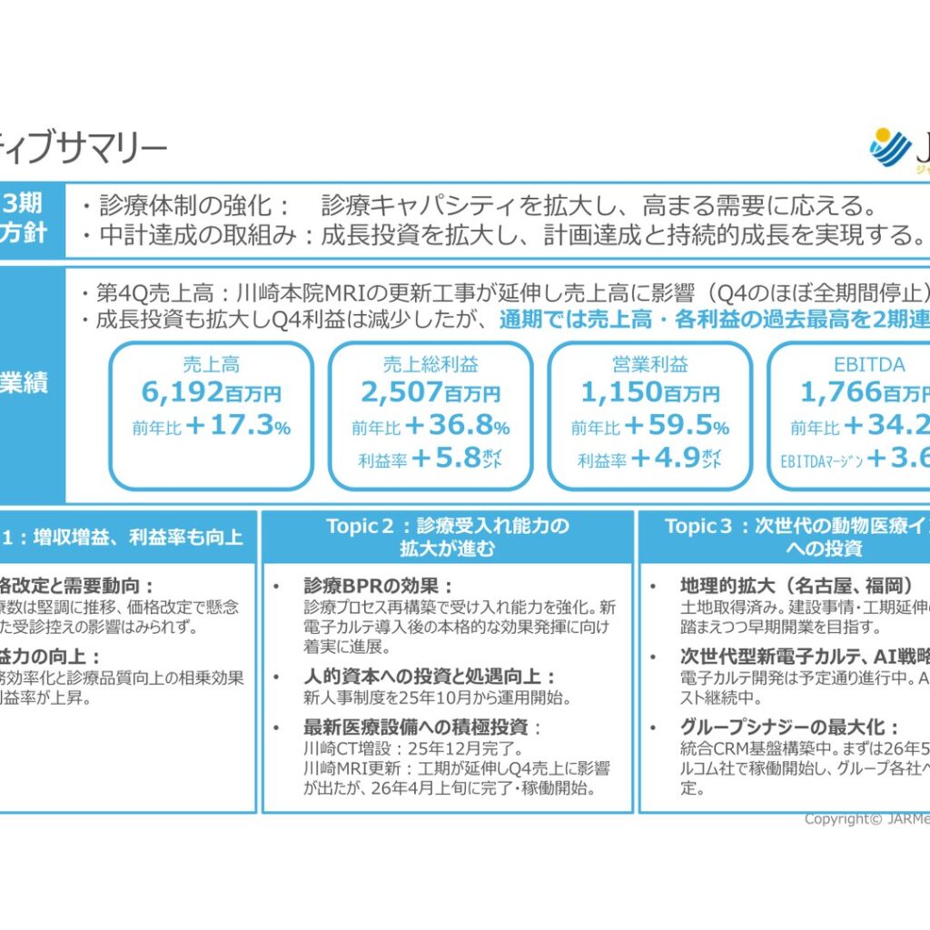 日本動物高度医療センター、2026年3月期は増収増益　2期連続で過去最高を更新