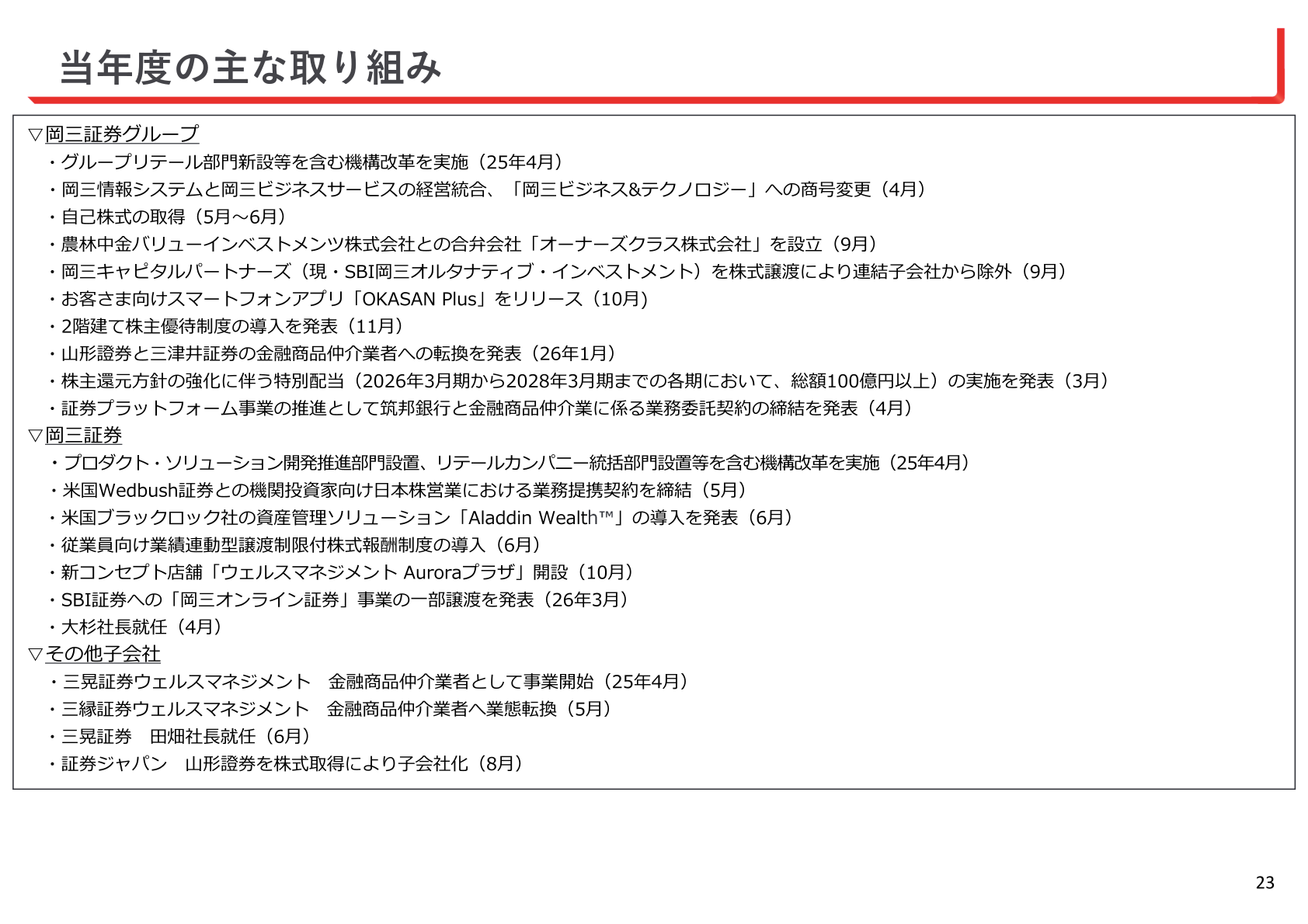 当年度の主な取り組み