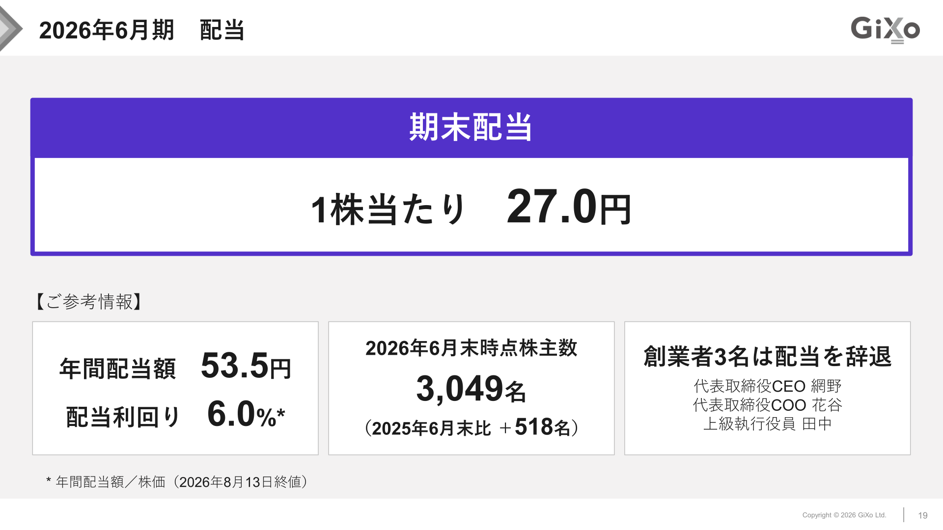 2026年6月期 配当