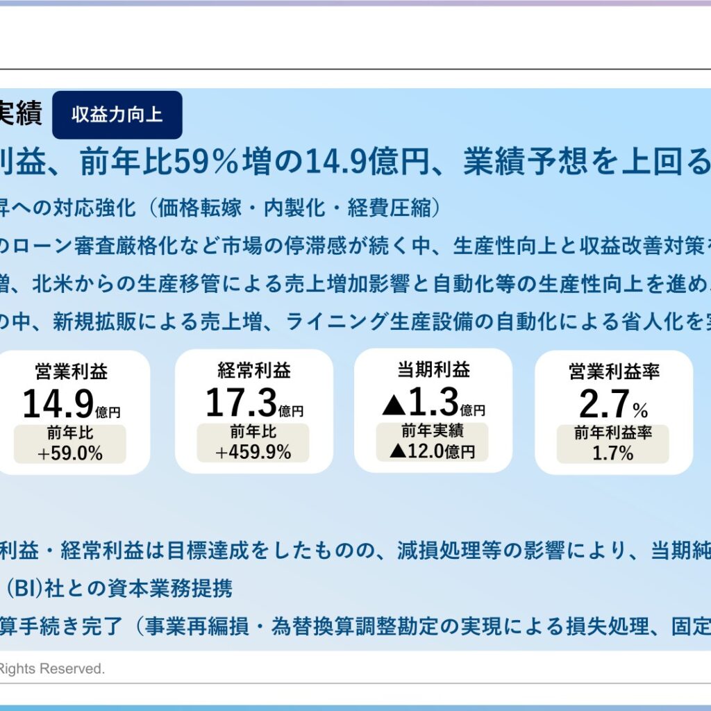 ＴＢＫ、2026年3月期は営業利益59.0%増も当期純利益は未達