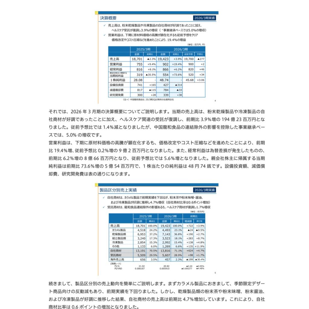 仙波糖化工業、2026年3月期は増収増益　純利益73.6%増