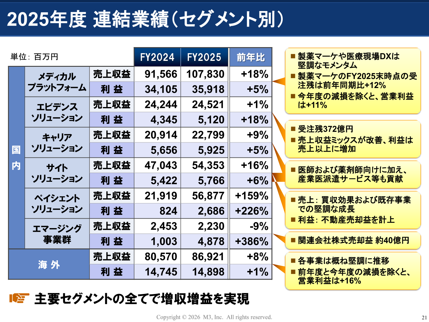 2025年度 連結業績(セグメント別)