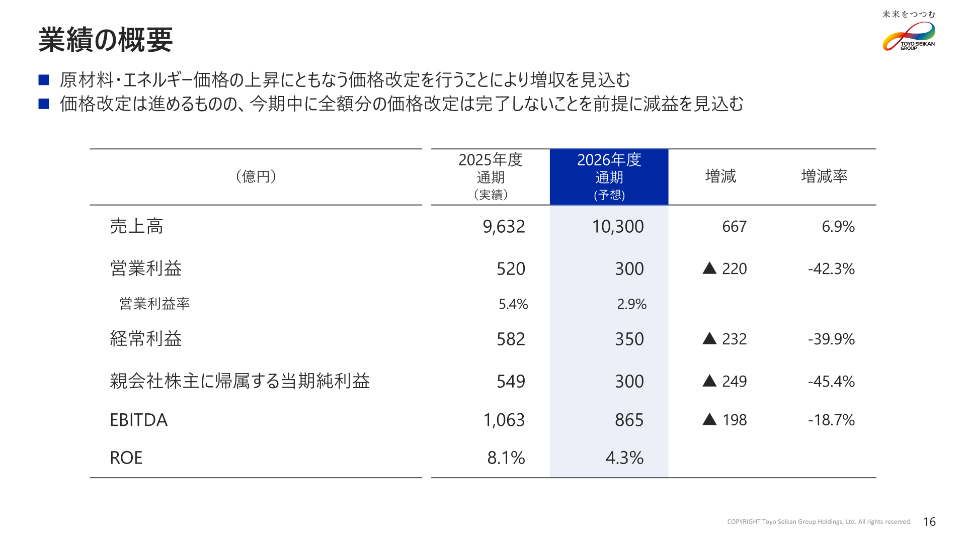 業績の概要（2027年3月期予想）